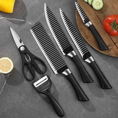 Conjunto De Facas Inox 6 Peças Anti aderente Com Cabo Reforçado Descascador E Tesoura Cozinha